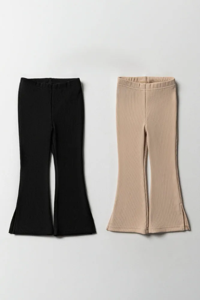 2 Pack Flare Leggings Black & Natural