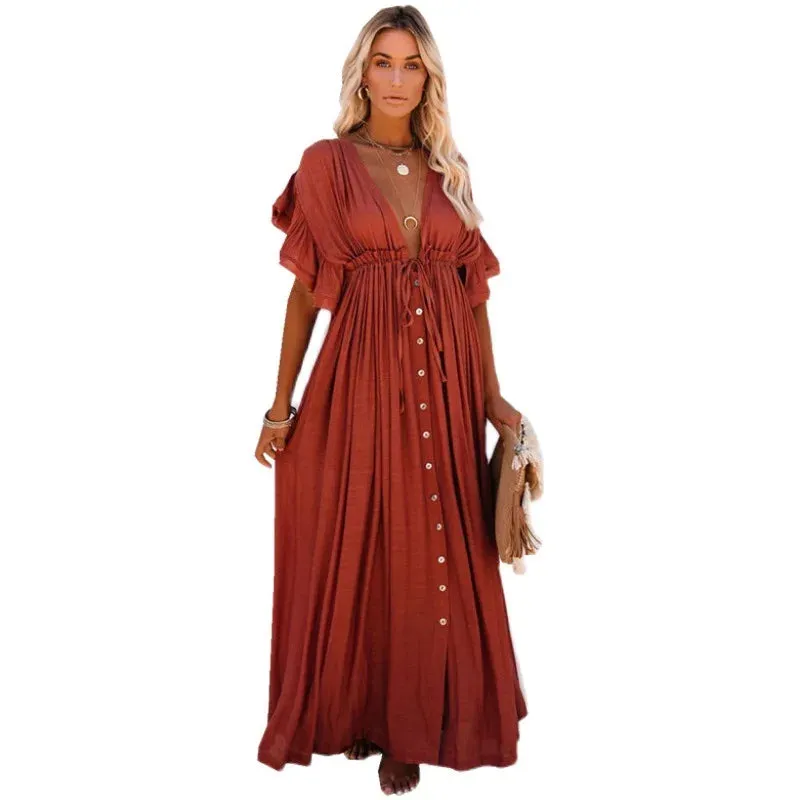 2024 Elegant V-neck Maternity Boho Dress for Photoshoot