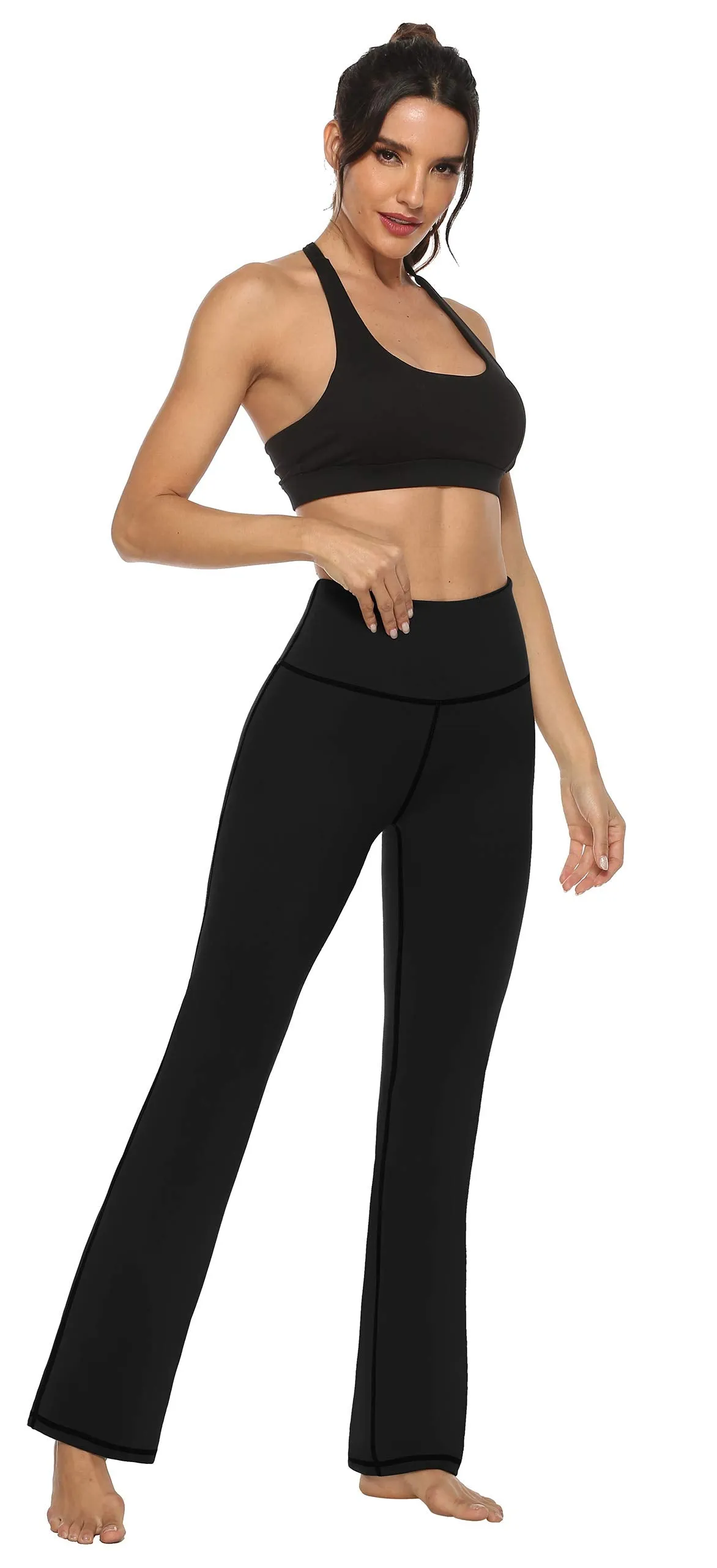 AFITNE Yoga Pants for Women Bootcut Pants with Pockets High Waisted Workout Bootleg Yoga Pants Tall Long Athletic Gym Pants Black - M