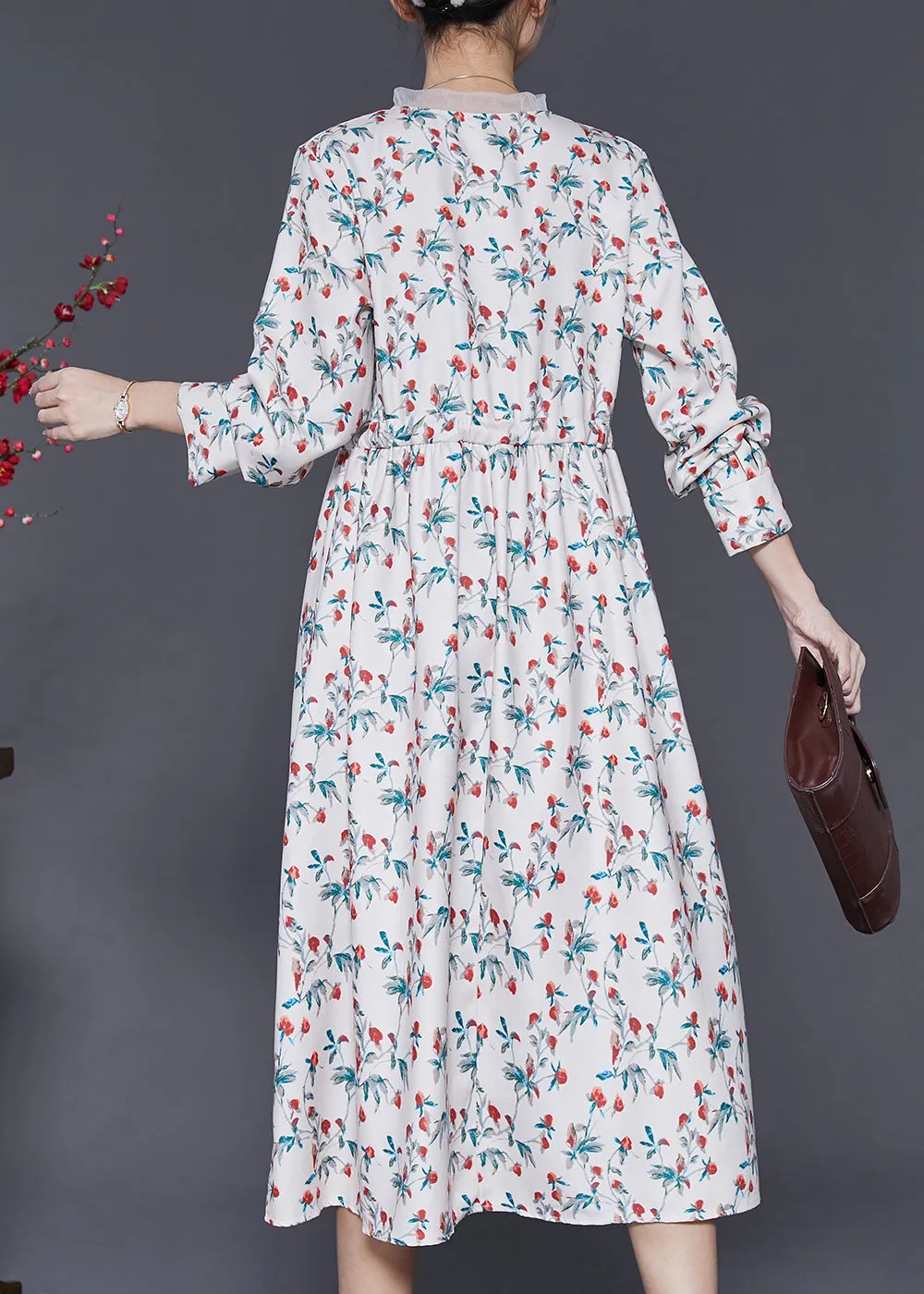 Art White V Neck Print Chiffon Cinched Dresses Spring SD1008