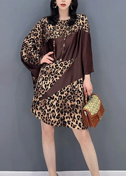 Beautiful Chocolate O-Neck Leopard Print Maxi Dresses Spring LC0355