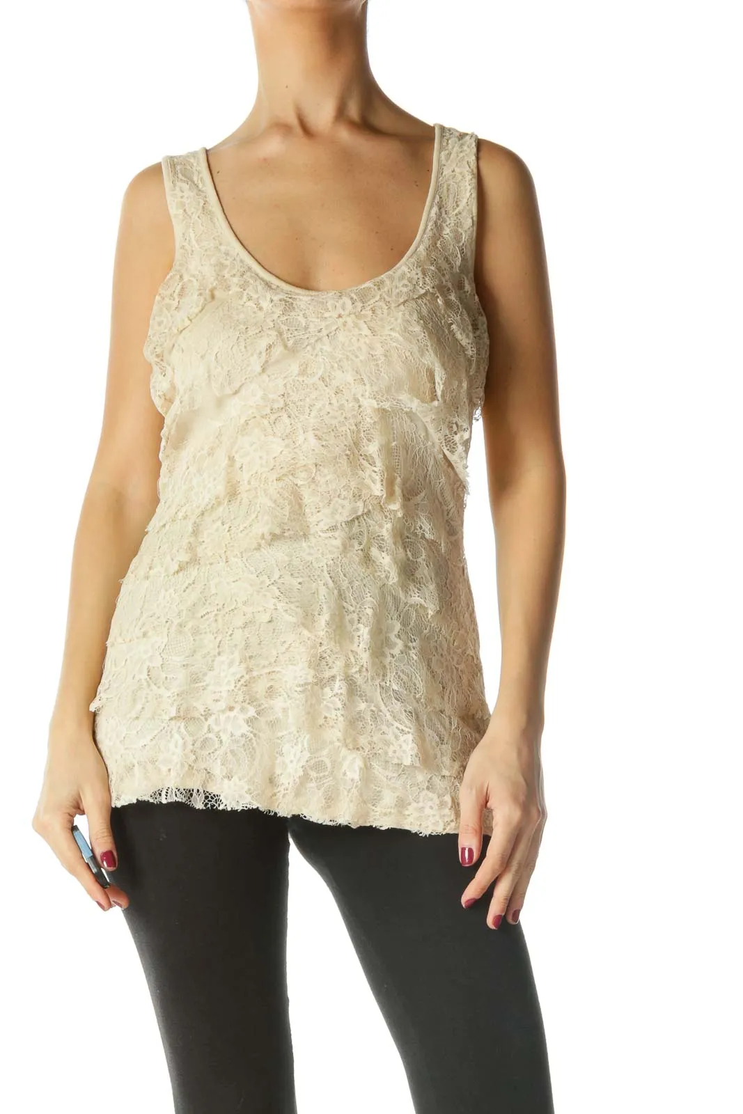 Beige Lace Tiered Tank