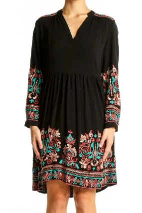 Black Embroidered Boho Midi Dress