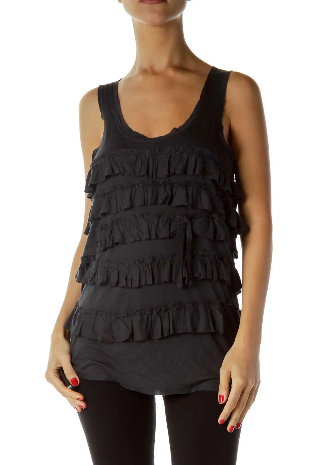 Black Ruffled Tank Top