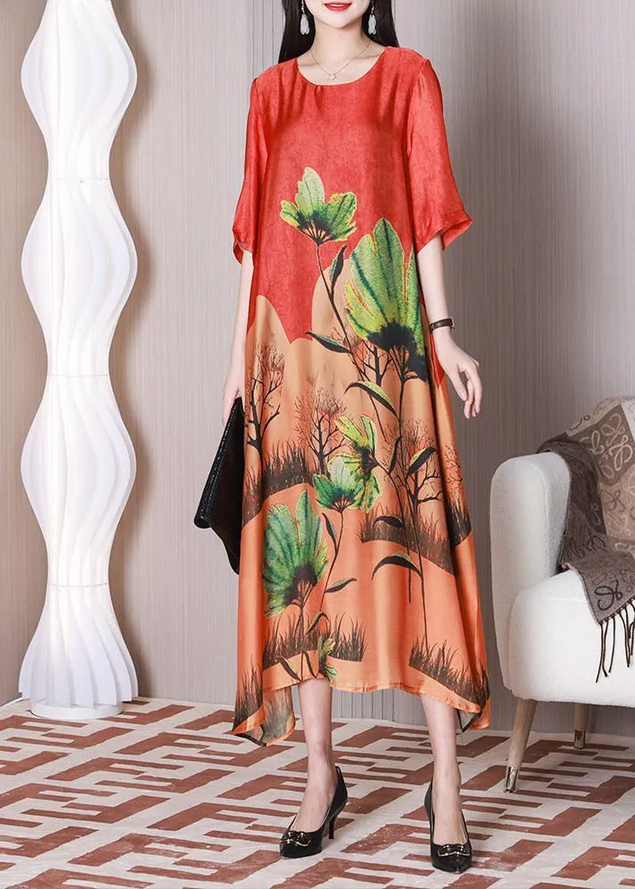 Bohemian Red Oversized Print Silk Maxi Dresses Half Sleeve LY3776