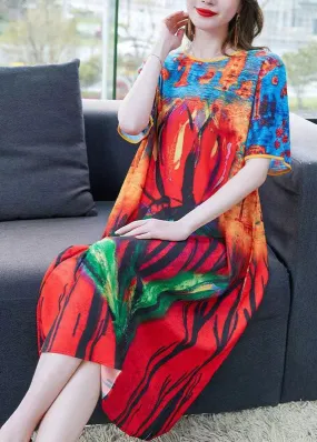 Boho Colorblock O Neck Print Patchwork Chiffon Dresses Summer LY6511