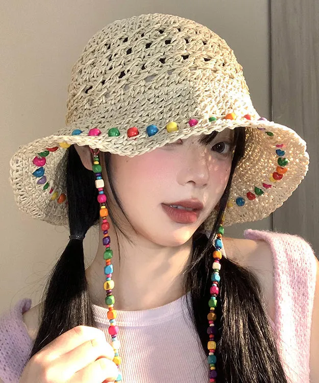 Boho Colorful Wooden Bead Hollowed Out Large Brim Sun Hat WB032