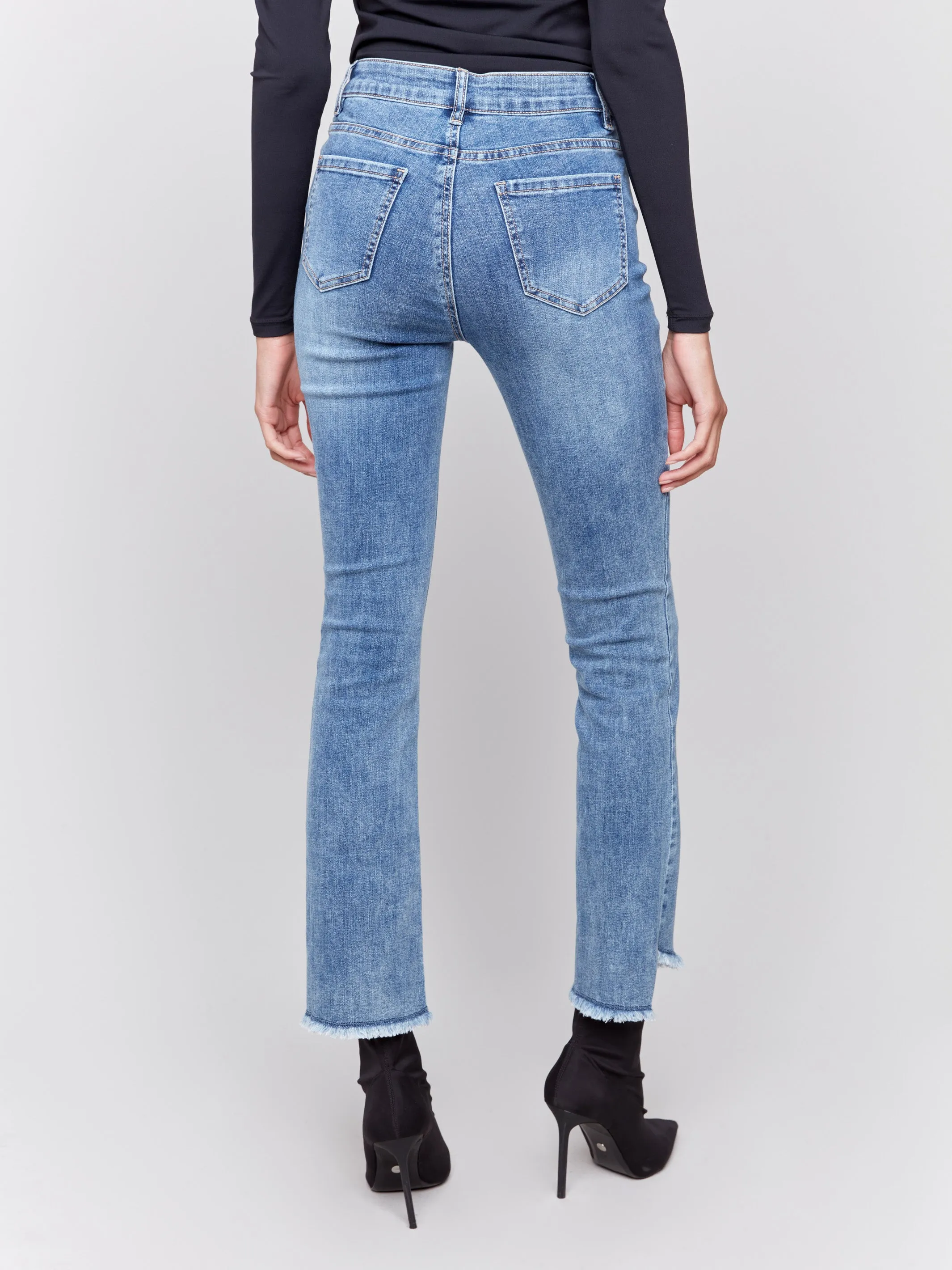 Bootcut Jeans with Asymmetrical Hem - Medium Blue