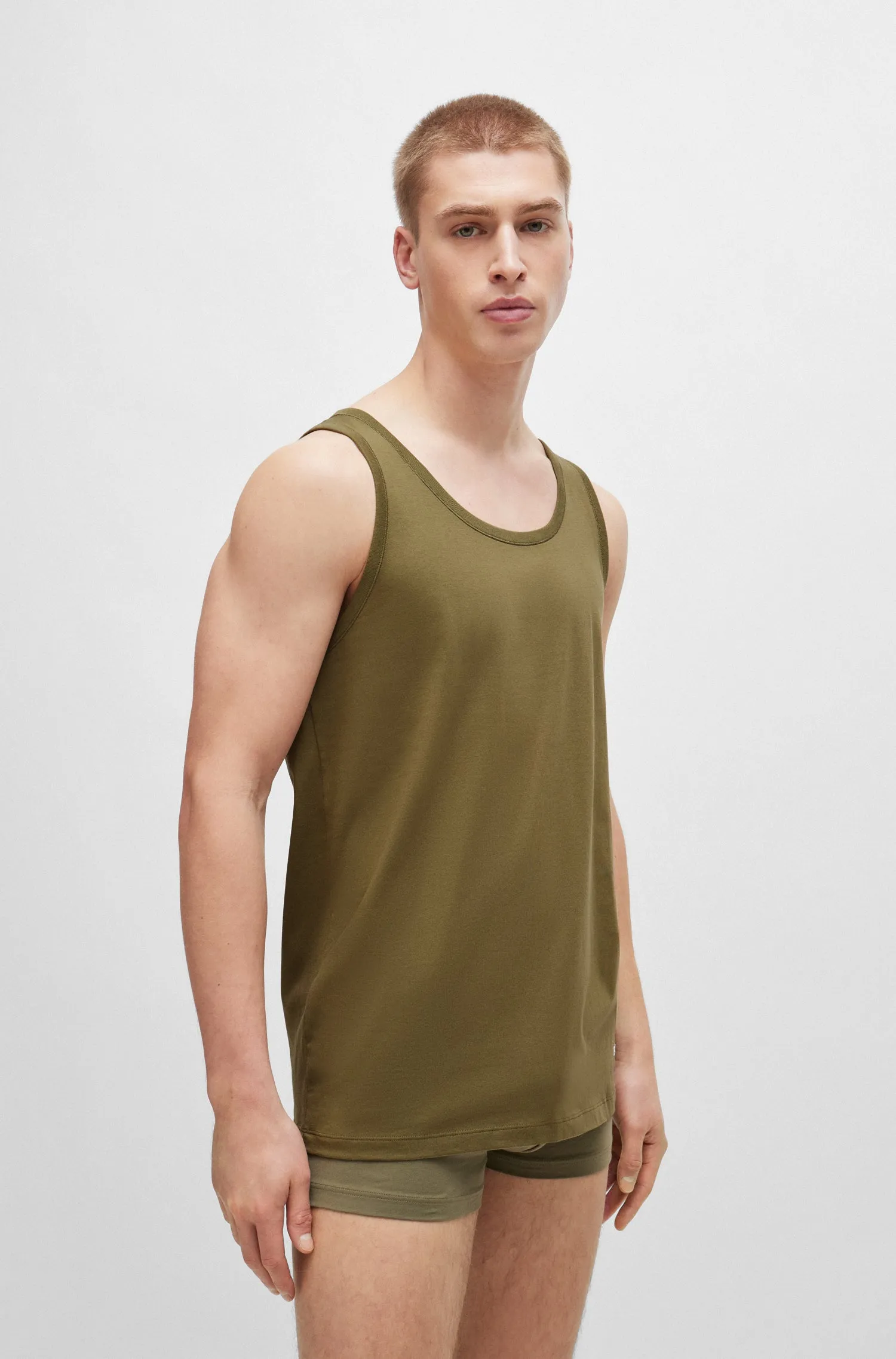 BOSS Men's 3 Pack Classic Tank Tops - Black/Navy/Olive