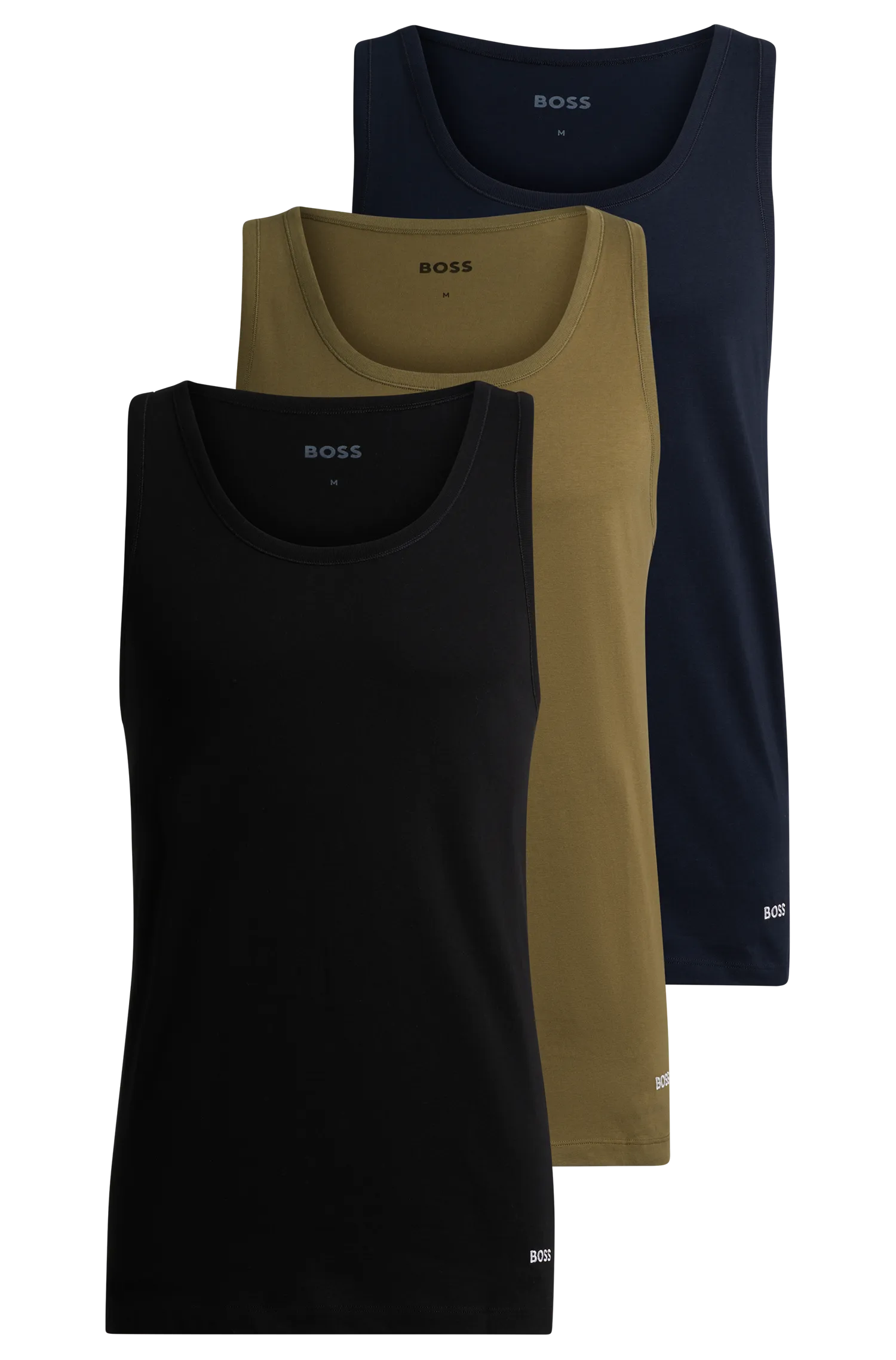 BOSS Men's 3 Pack Classic Tank Tops - Black/Navy/Olive