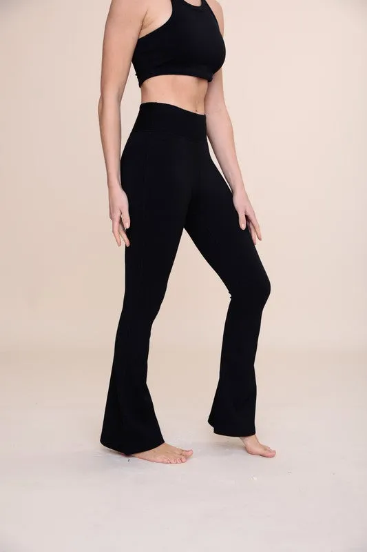 BRONZE - Ribbed Flare High-Waist Leggings