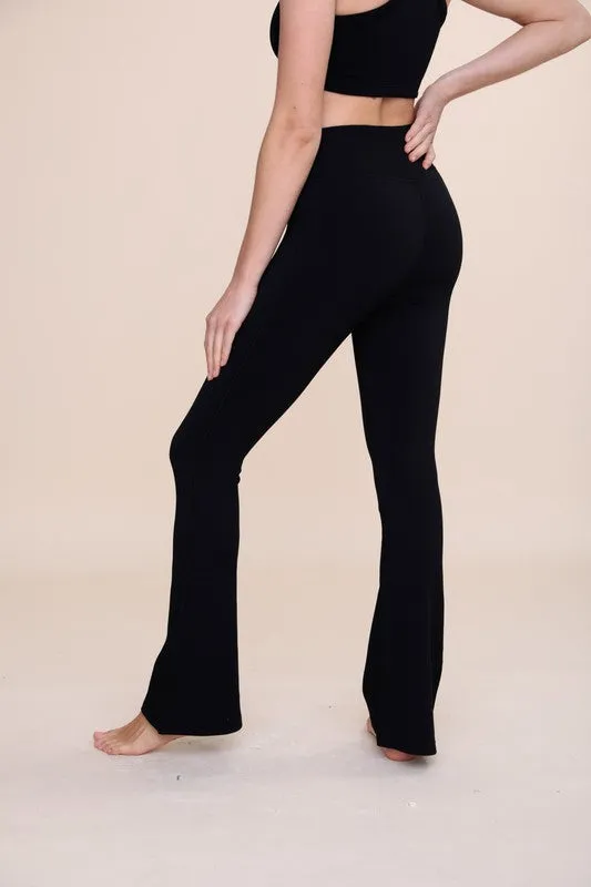 BRONZE - Ribbed Flare High-Waist Leggings