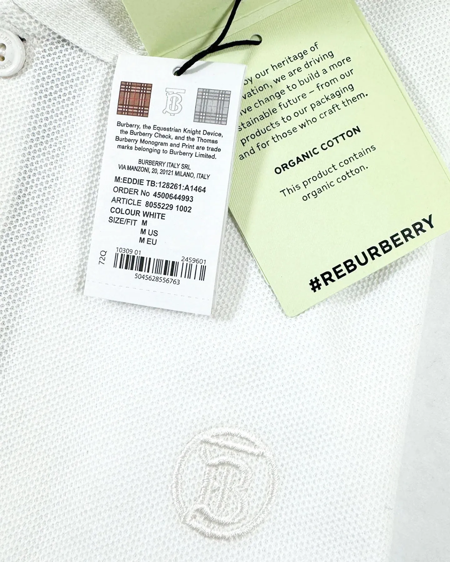 Burberry Men Polo Shirt Eddie White Cotton Regular Fit M SALE