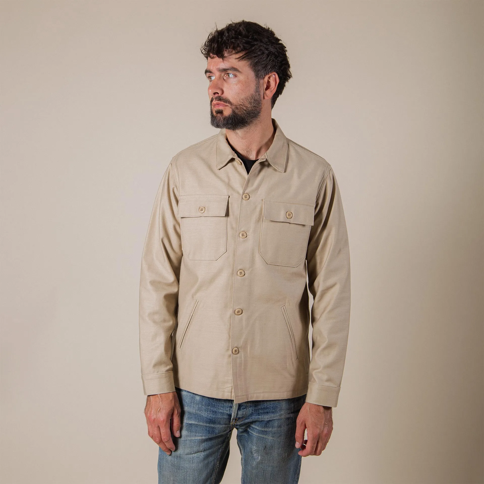 BWS-03 MILITARY OVERSHIRT 10 oz. sand military twill (lot 2023)