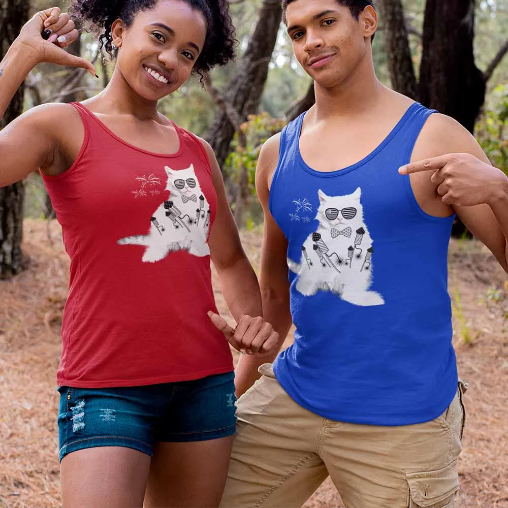 Cat graphic print unisex tank tops, lioness-love