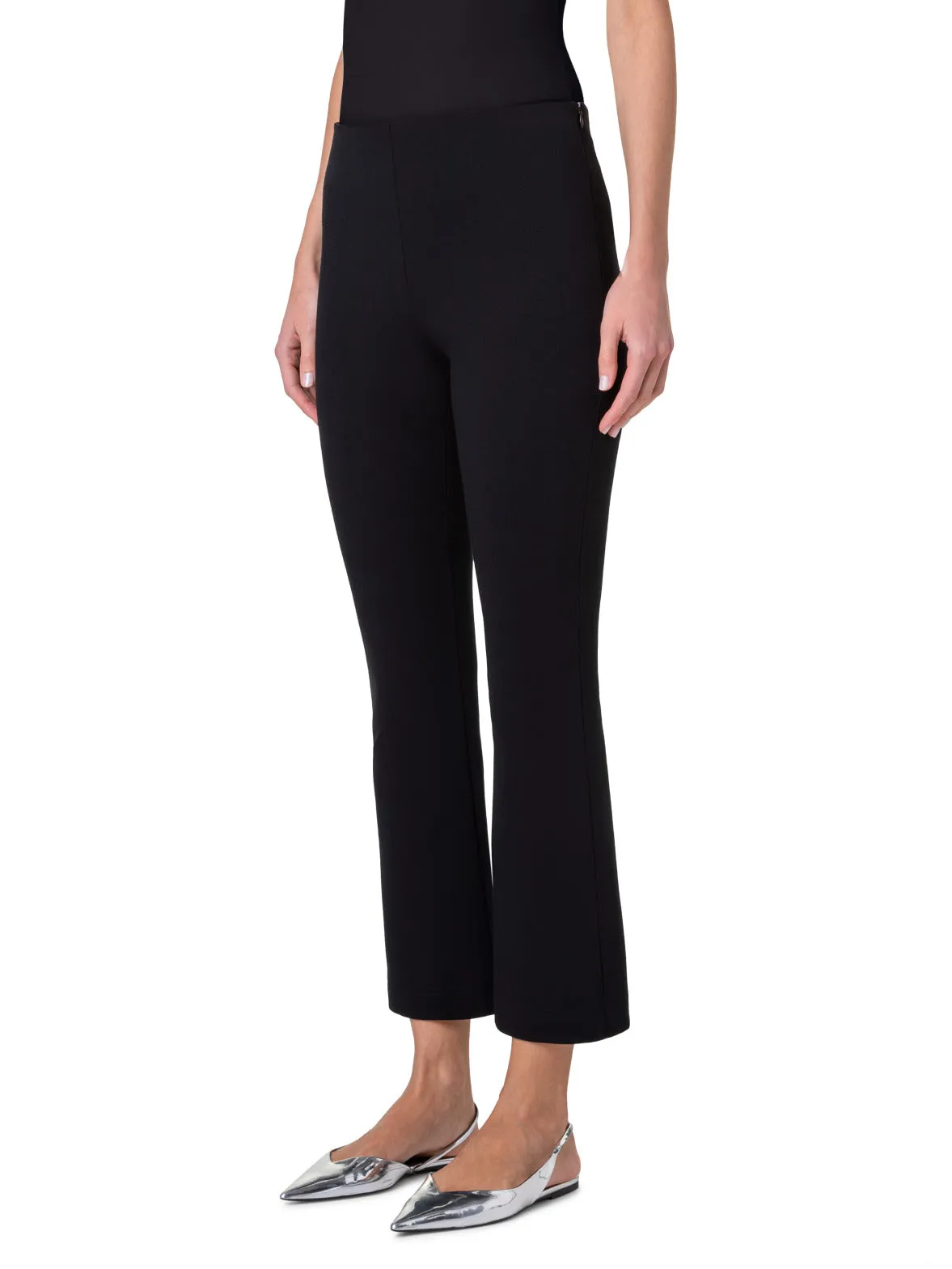 Cropped Slim Bootcut Pants with Elastic Waistband