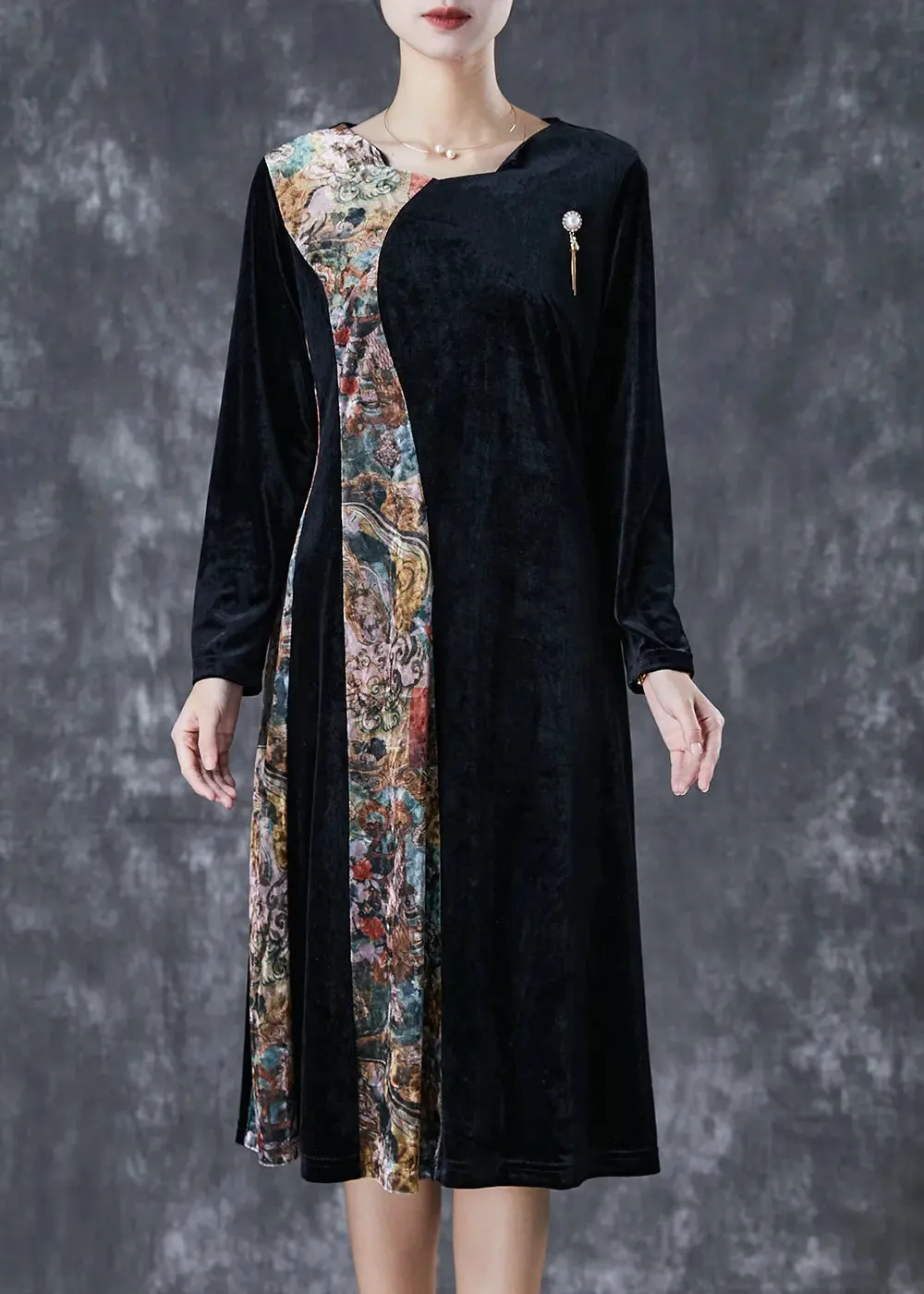 Exra Large Hem Silk Velour Vacation Dresses Fall