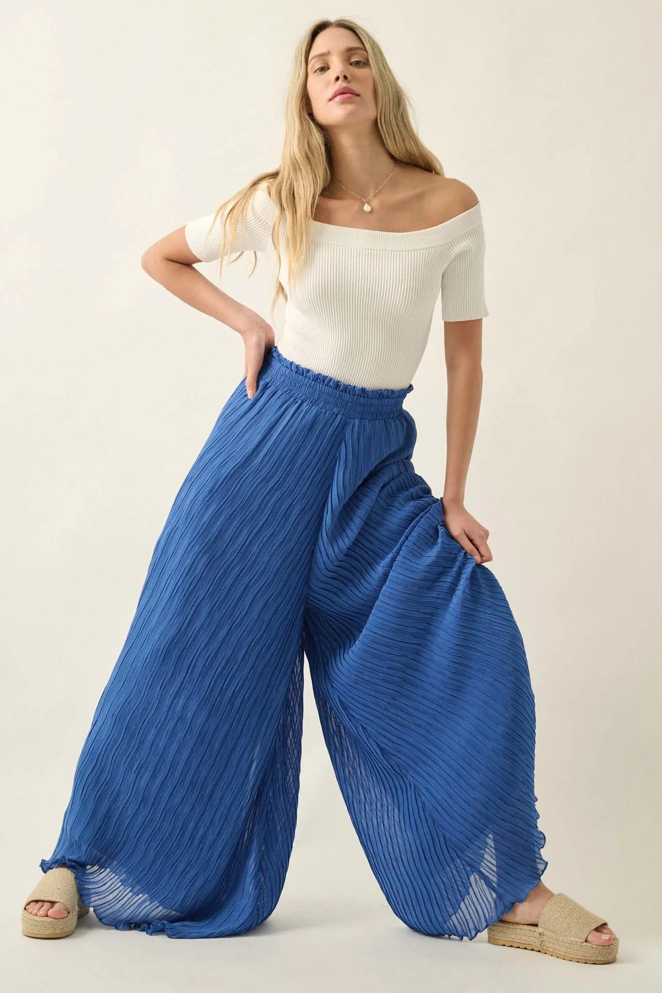 Fan Mail Accordion Pleated Wide-Leg Palazzo Pants