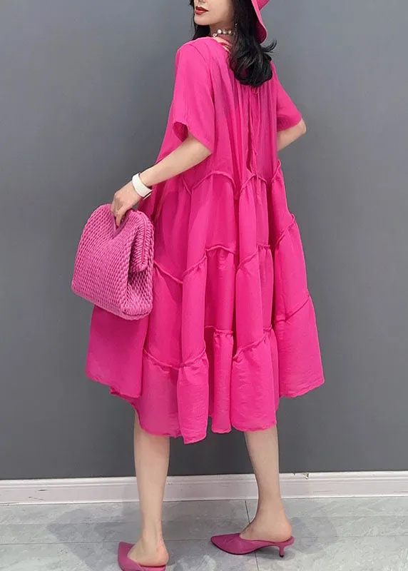 Fashion Rose O-Neck Wrinkled Patchwork Cotton Two Pieces Set Dresses Summer LC0327