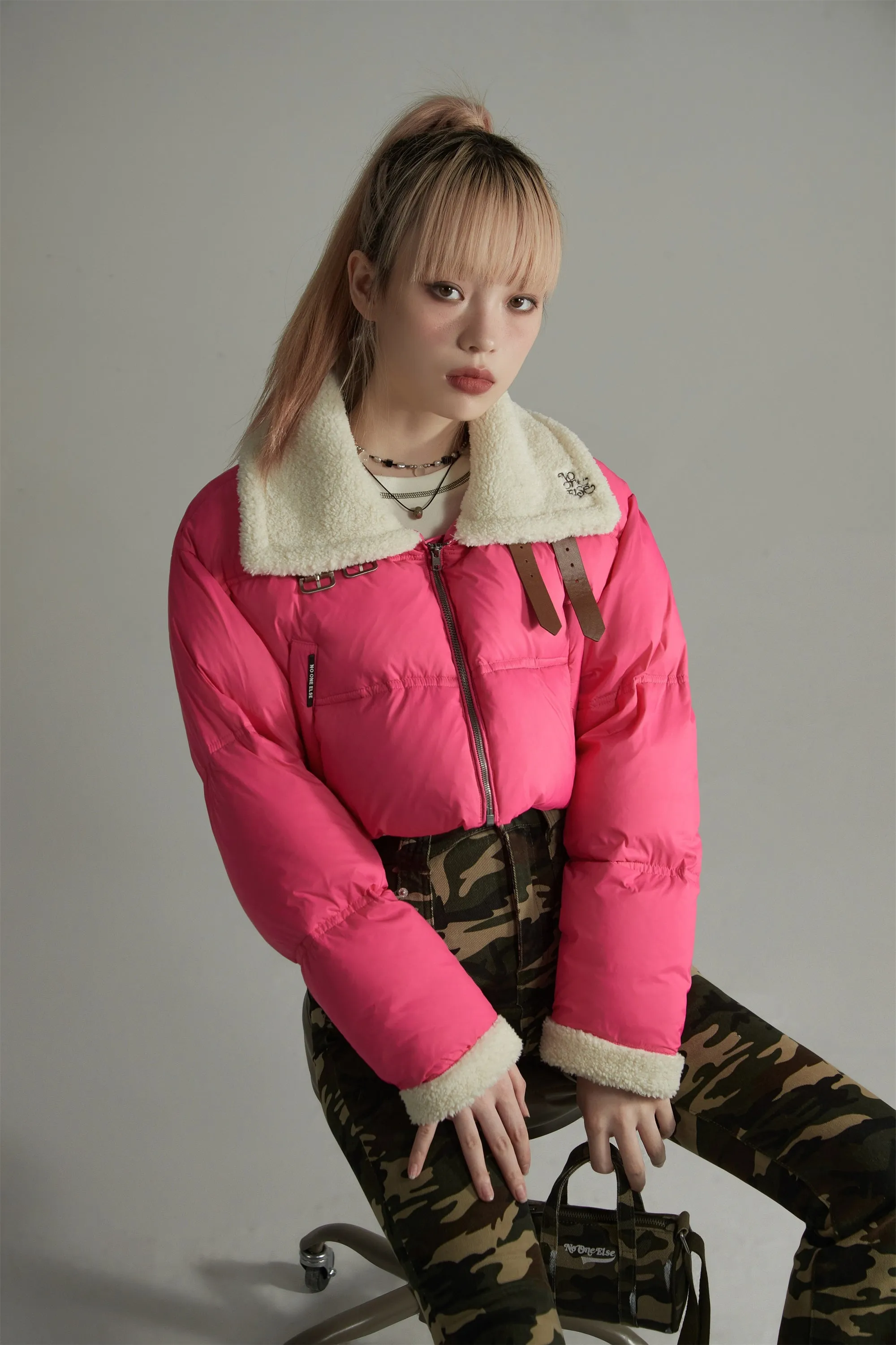 Fleece Collar Crop Padded Jacket