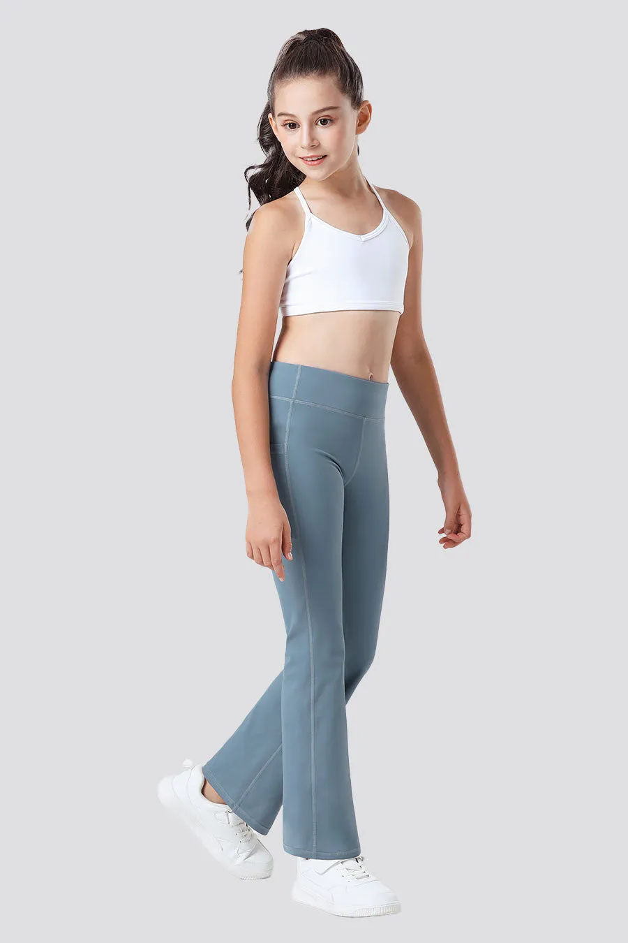 Girl's Flare Leggings with 2 Pockets High Waisted