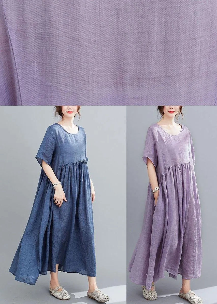 Italian Blue Pockets Maxi Dresses Short Sleeve Summer