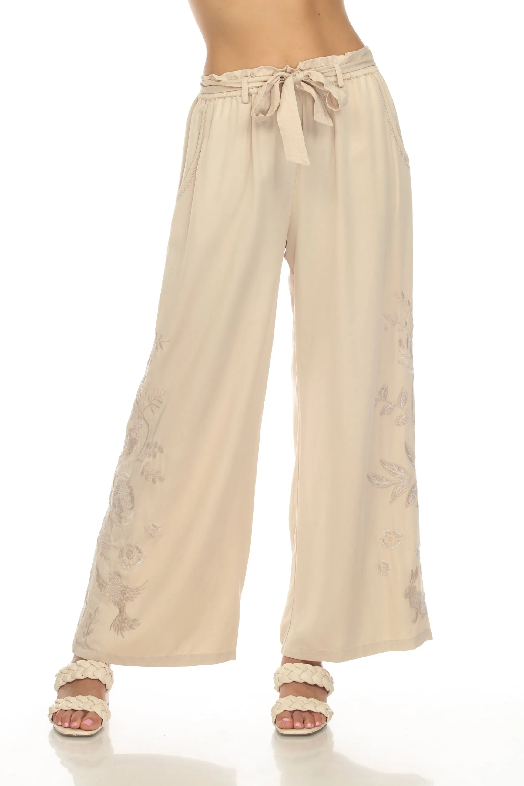 Johnny Was Workshop Harlow Paperbag Embroidered Wide Leg Pants Boho Chic W69023