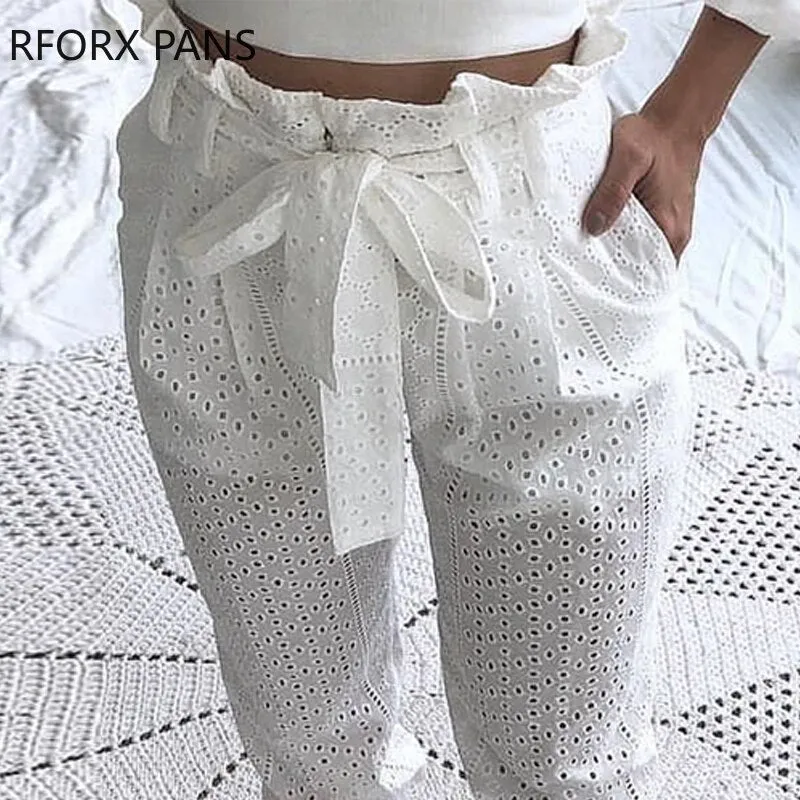 Joskaa Back to College Paperbag Waist Broderie Lace Casual Pants