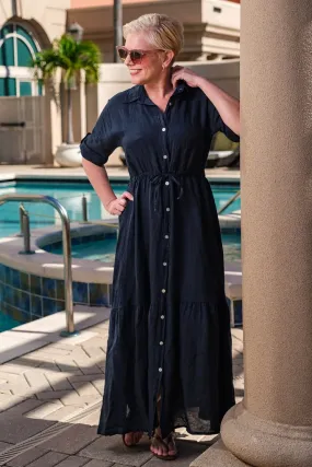 Katalina Linen Button Dress w/Tie (DSS102)