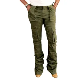 'Lucy' Stacked Cargo Pants | Olive