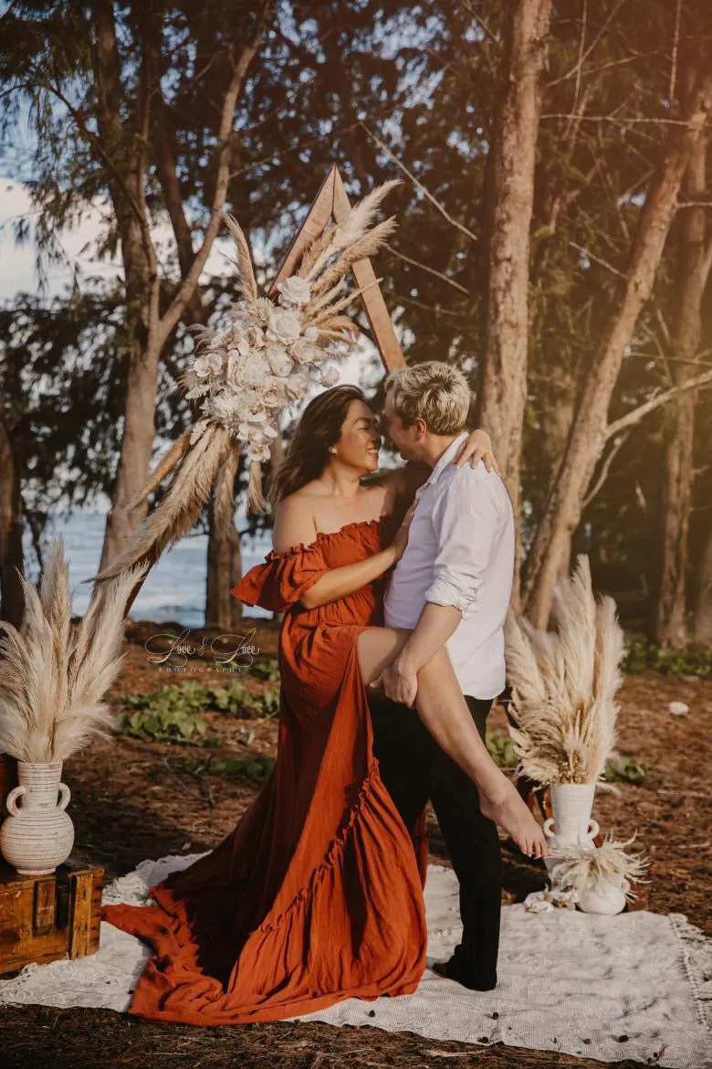 Maternity Photoshoot Dresses - Rustic Red Off Shoulder Gown