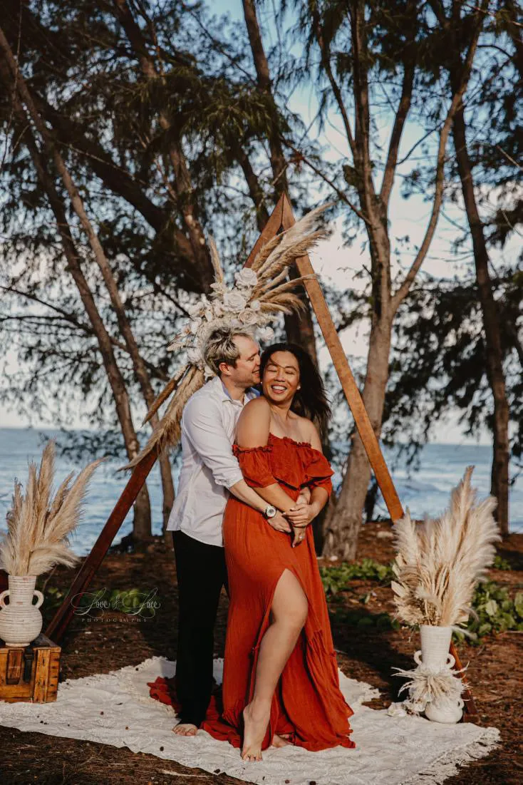 Maternity Photoshoot Dresses - Rustic Red Off Shoulder Gown