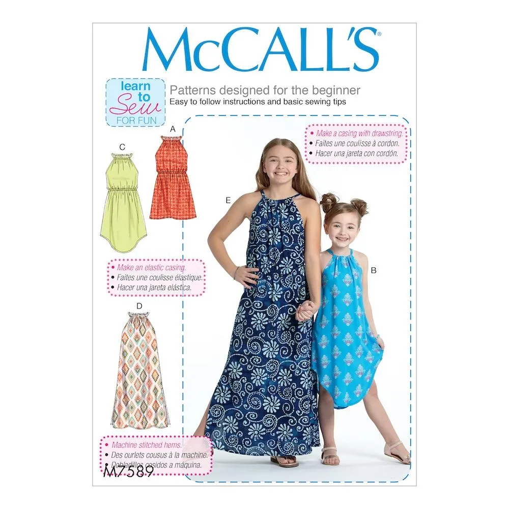 McCall's Pattern M7589 Children's/Girls' Gathered Neckline Sleeveless Dresses