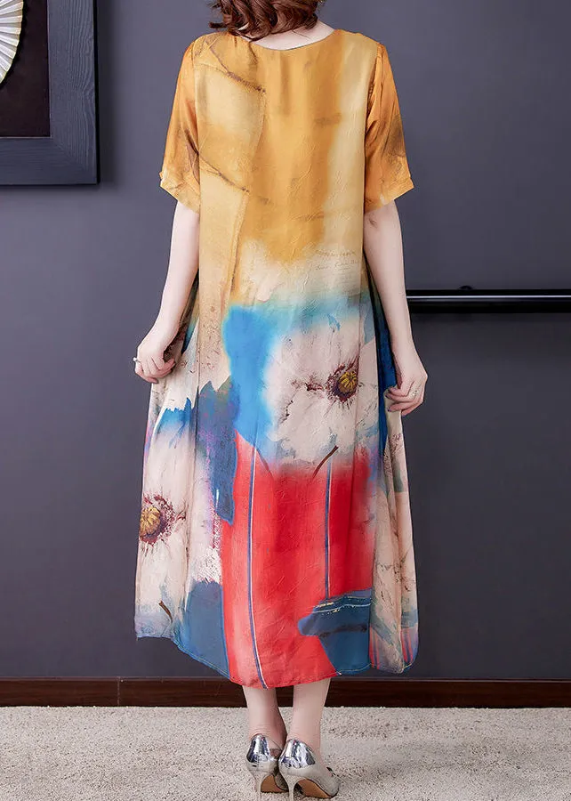 Modern Yellow Oversized Print Silk Long Dresses Summer LY3730