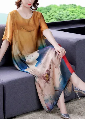 Modern Yellow Oversized Print Silk Long Dresses Summer LY3730