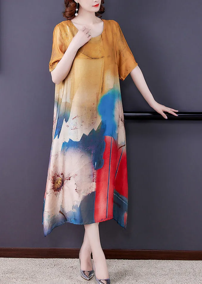 Modern Yellow Oversized Print Silk Long Dresses Summer LY3730