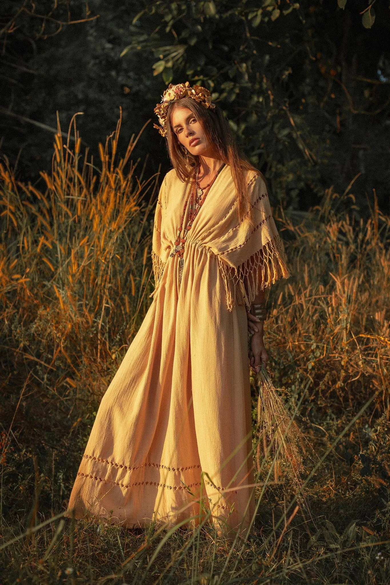 Pale Yellow Boho Dress • Plus Size Dress for Women • Kaftan Maxi Dress