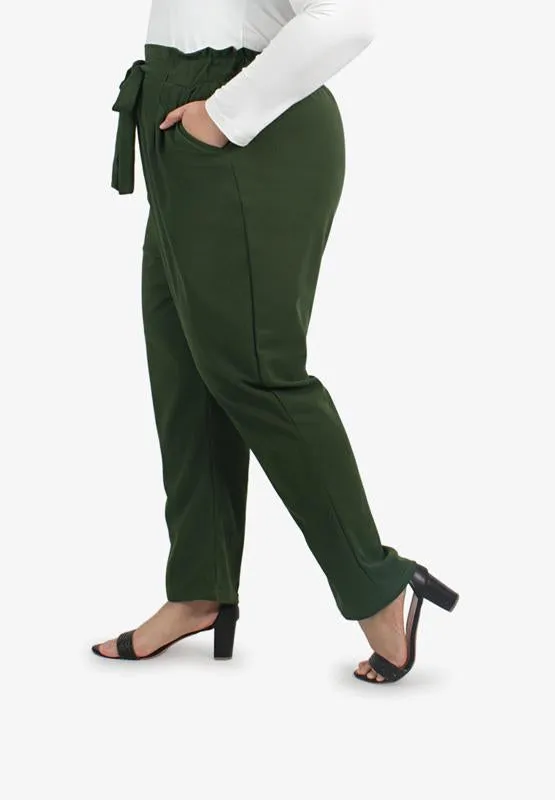 Pepper High-Waisted Plus Size Paperbag Pants - Army Green