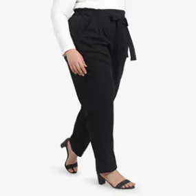 Pepper High-Waisted Plus Size Paperbag Pants - Black