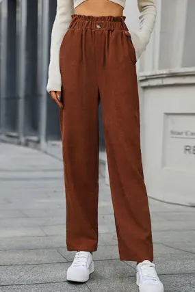 Perfee Paperbag Waist Straight Leg Pants with Pockets