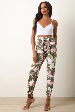 Pink Camo Paperbag Waist Pants