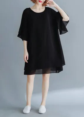 Plus Size Black O-Neck Chiffon Holiday Dresses flare sleeve