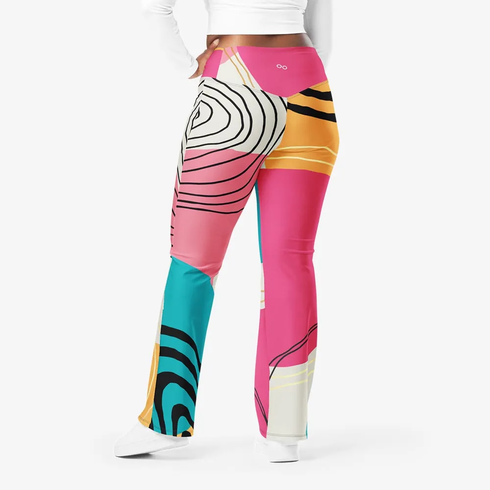 Recycled Flare leggings "Modernist" Fuchsia/Turquoise