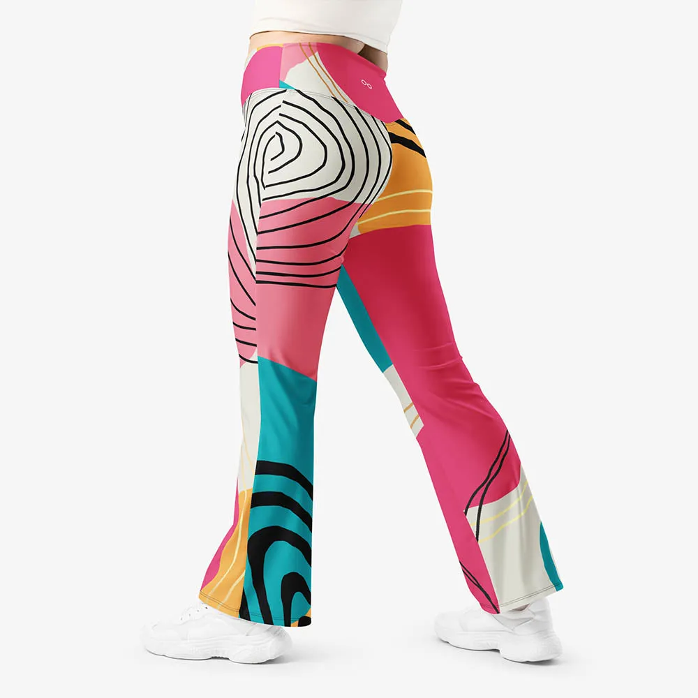 Recycled Flare leggings "Modernist" Fuchsia/Turquoise