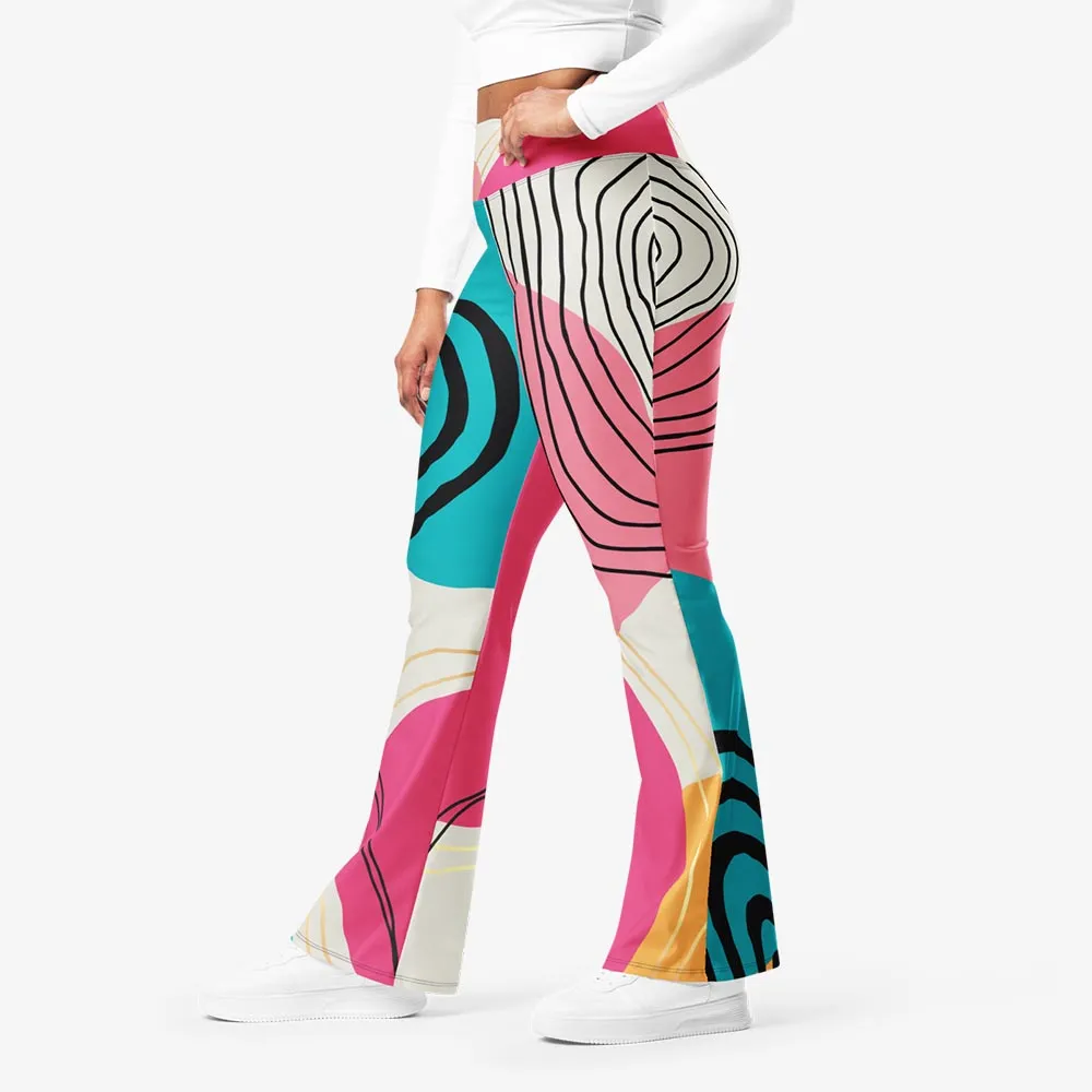 Recycled Flare leggings "Modernist" Fuchsia/Turquoise