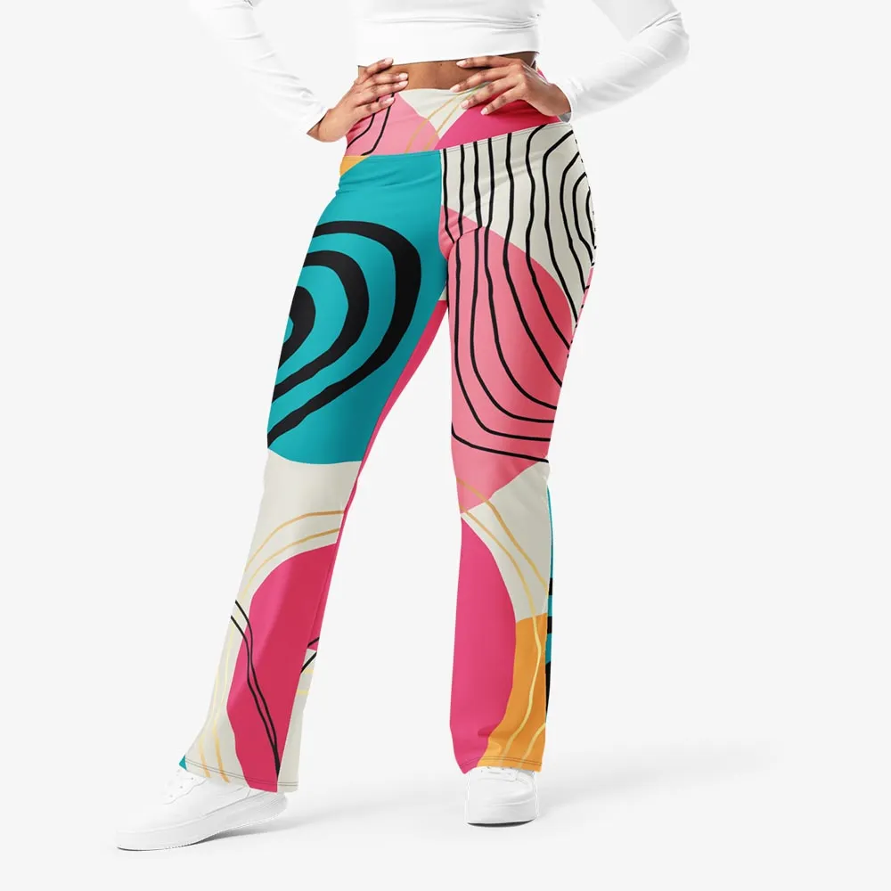 Recycled Flare leggings "Modernist" Fuchsia/Turquoise