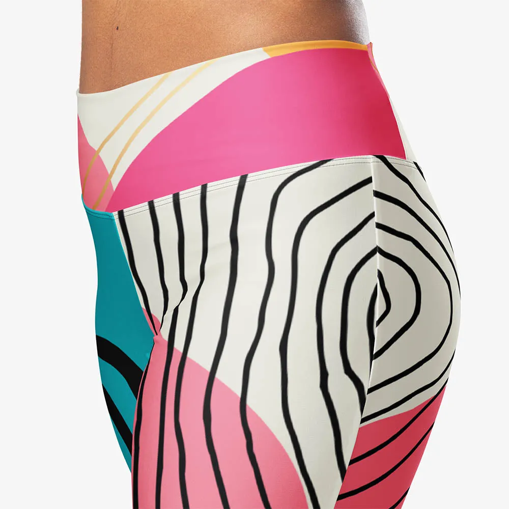 Recycled Flare leggings "Modernist" Fuchsia/Turquoise