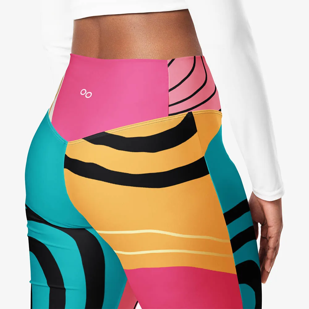 Recycled Flare leggings "Modernist" Fuchsia/Turquoise