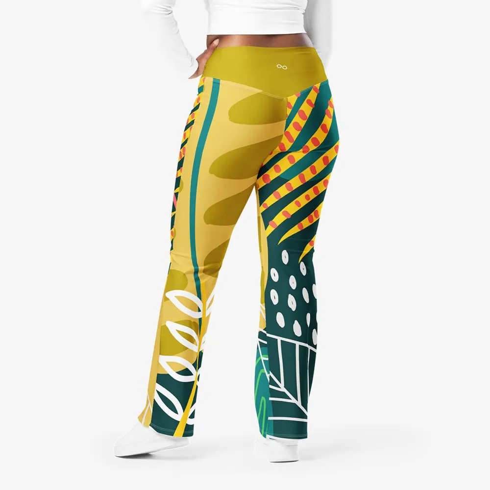 Recycled Flare leggings "Tropics" Olive/Green