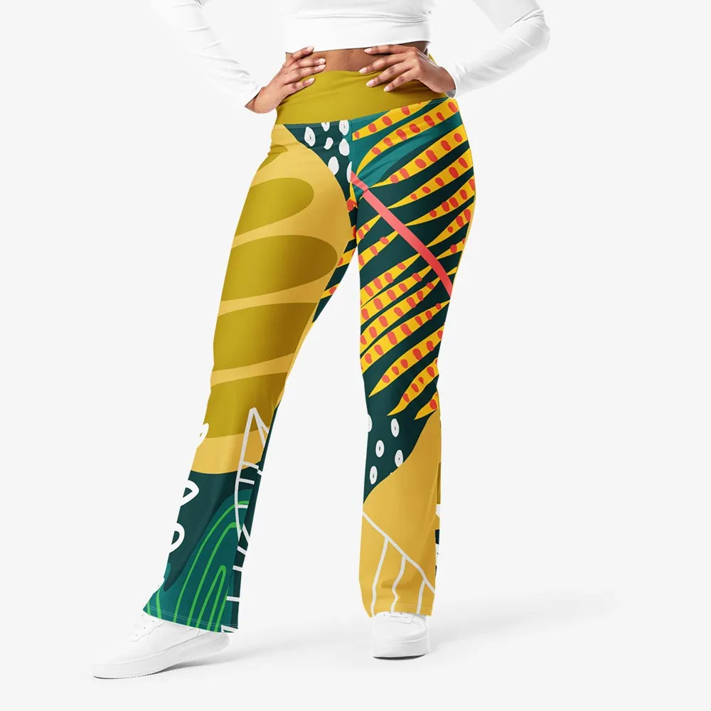 Recycled Flare leggings "Tropics" Olive/Green